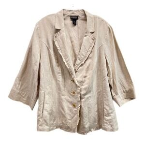 Lane Bryant Woven Blazer Jacket Linen Rayon Blend Women Size 20 Beige Pockets